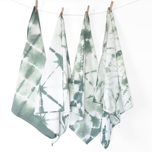 Sage Green Shibori Flour Sack Tea Towels - Sherri O Designs