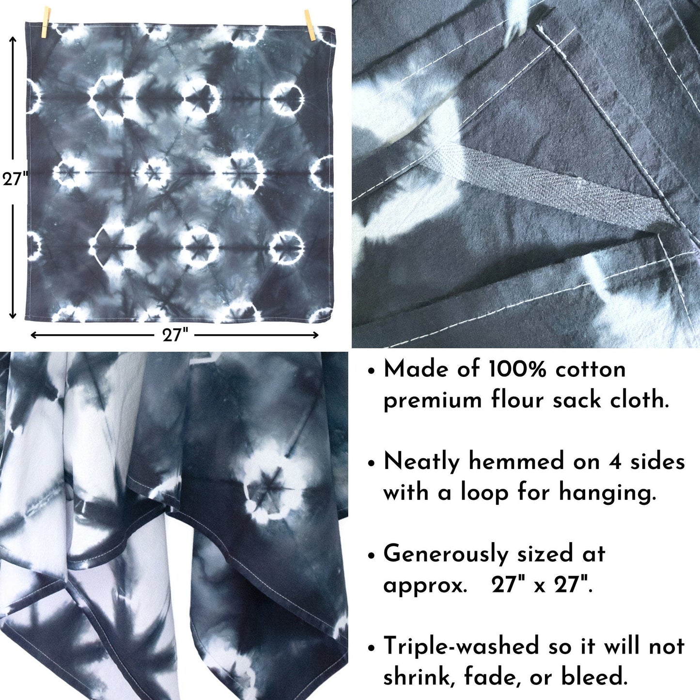 Black and White Shibori Flour Sack Tea Towels - Sherri O Designs