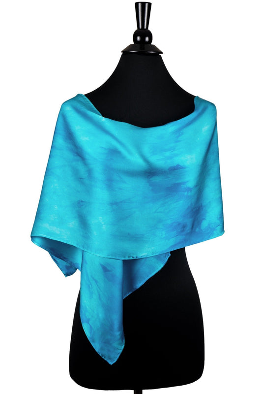 Cyan Blue Silk Charmeuse Scarf - Sherri O Designs