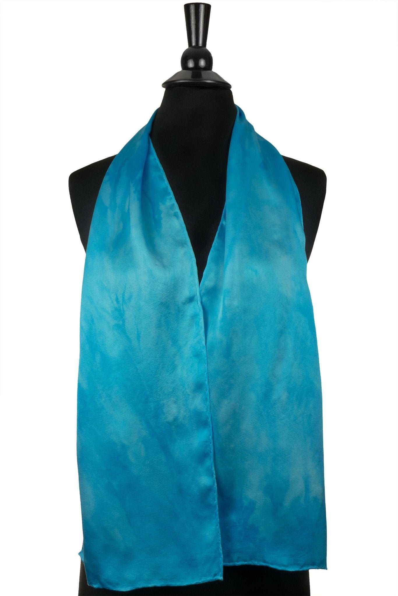 Cyan Blue Silk Charmeuse Scarf - Sherri O Designs