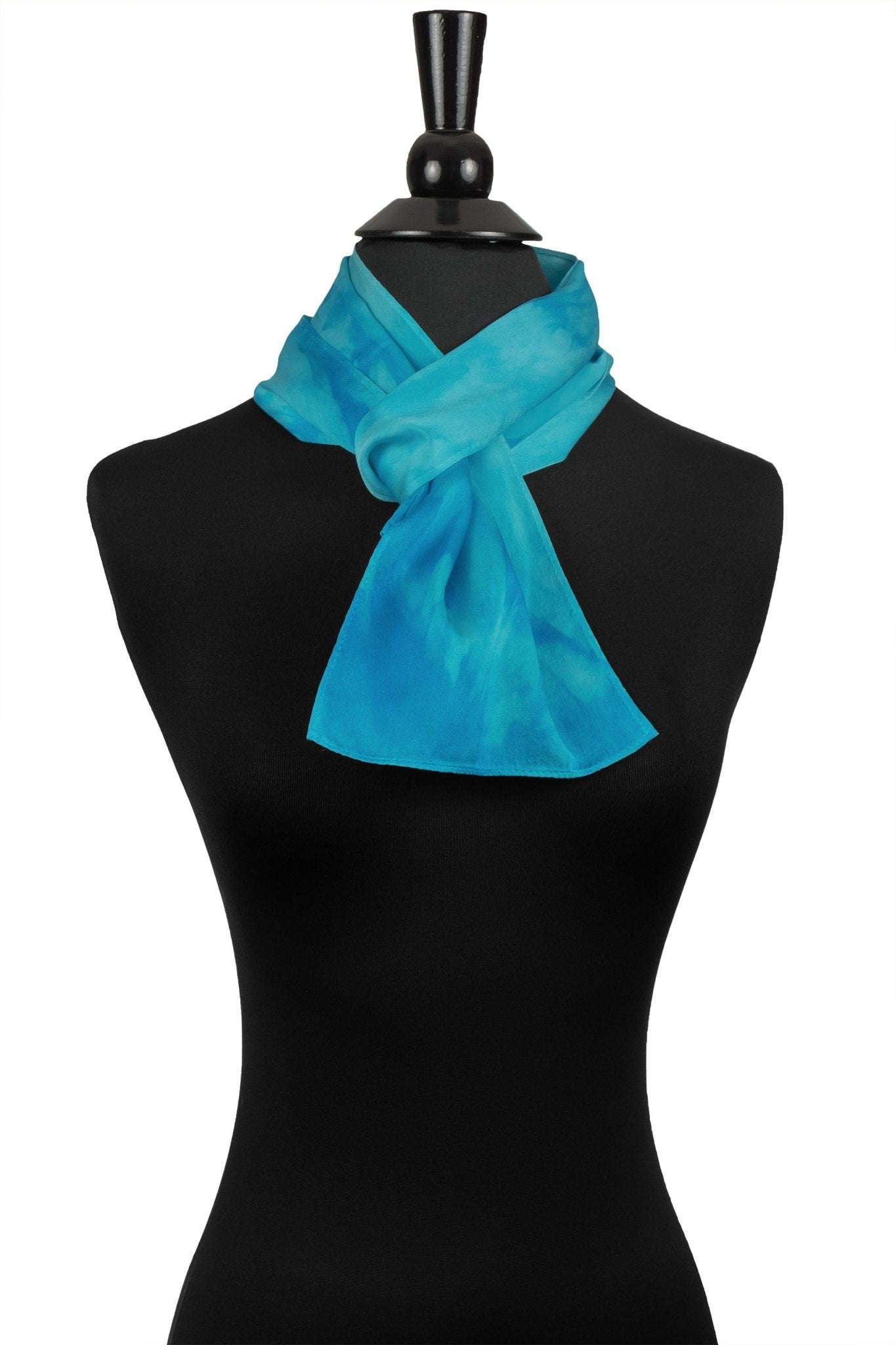 Cyan Blue Silk Charmeuse Scarf - Sherri O Designs