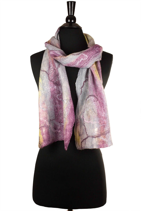 Felted Scarf in Plum, Silver, and Chartreuse - Sherri O Designs