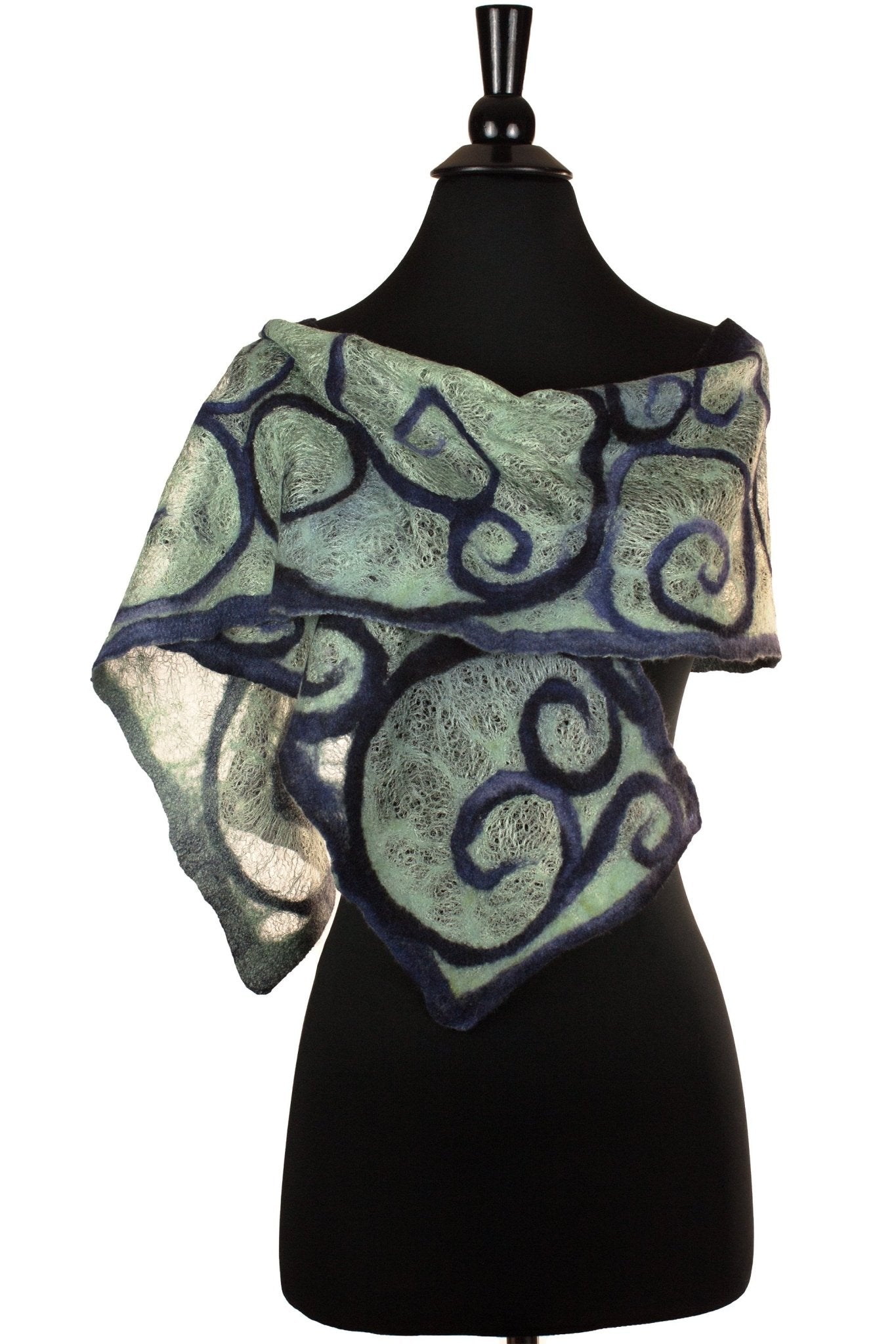 Felted Spiral Scarf in Navy and Sage - Sherri O Designs