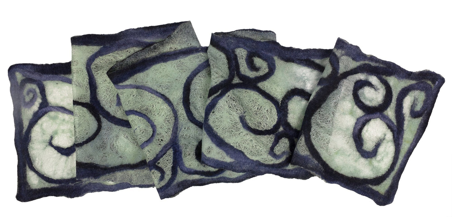 Felted Spiral Scarf in Navy and Sage - Sherri O Designs