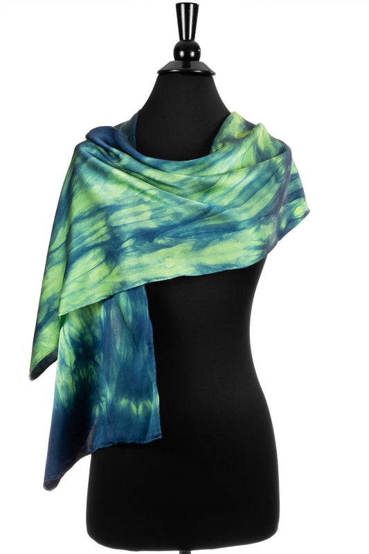 Green and Teal Silk Scarf - Sherri O Designs