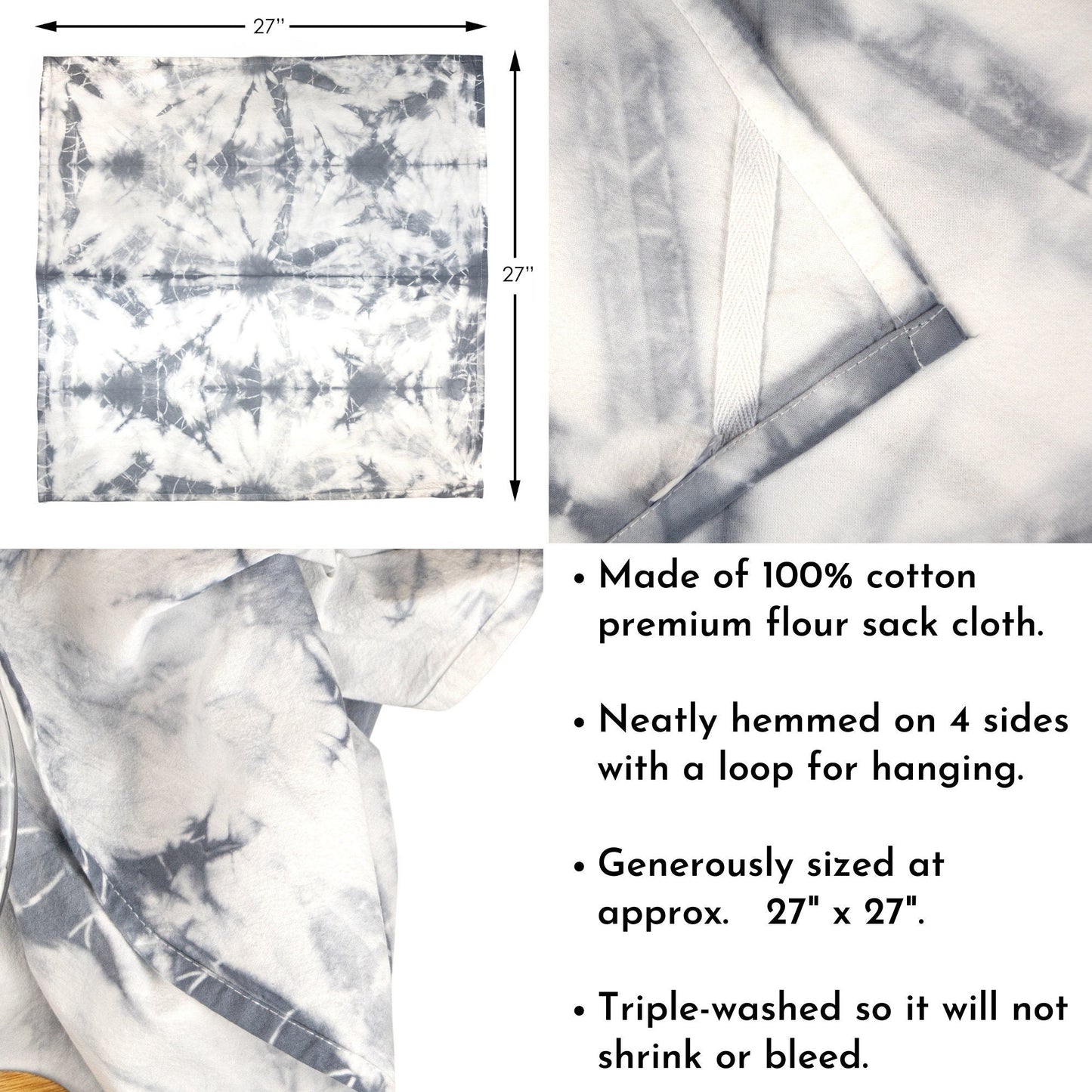 Grey Shibori Flour Sack Tea Towels - Sherri O Designs