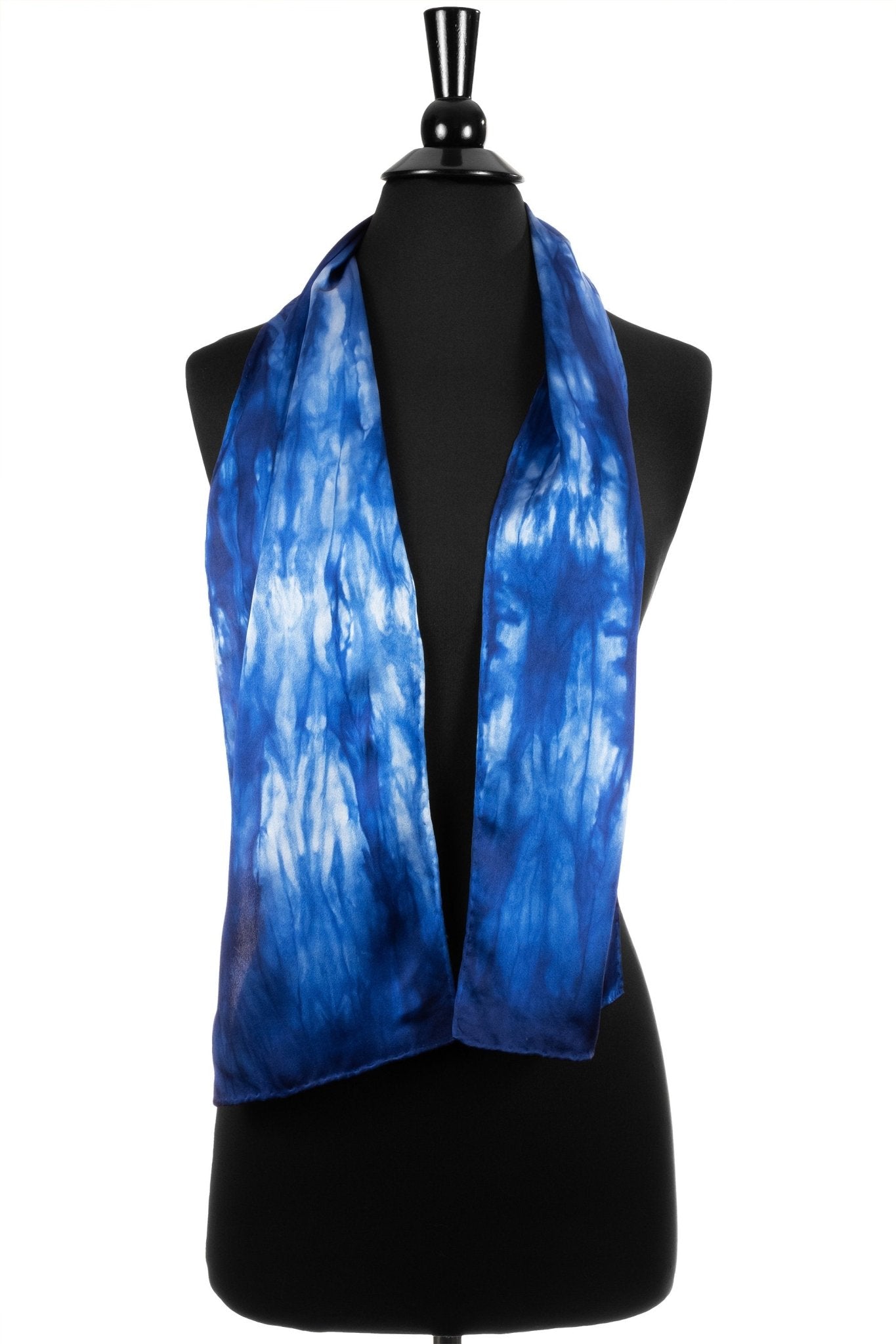 Navy Blue and White Silk Charmeuse Scarf - Sherri O Designs