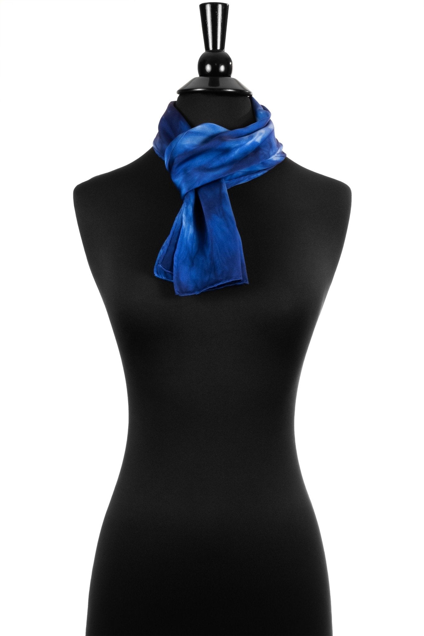 Navy Blue and White Silk Charmeuse Scarf - Sherri O Designs