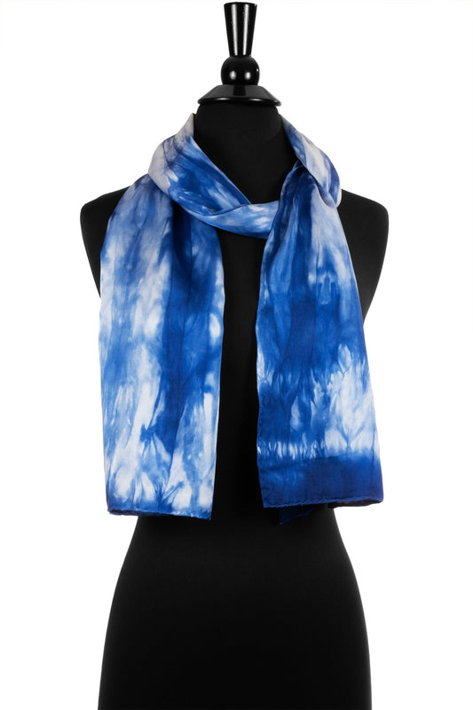 Navy Blue and White Silk Charmeuse Scarf - Sherri O Designs