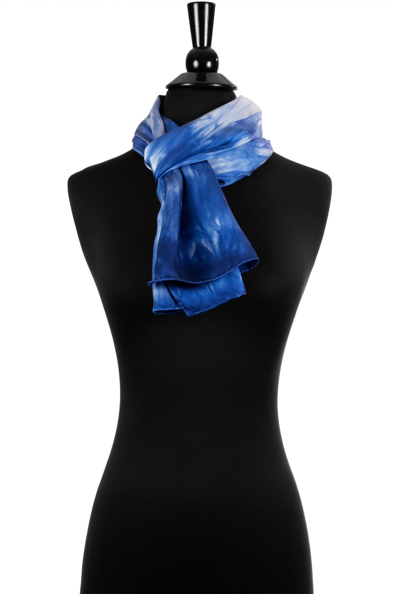 Navy Blue and White Silk Charmeuse Scarf - Sherri O Designs