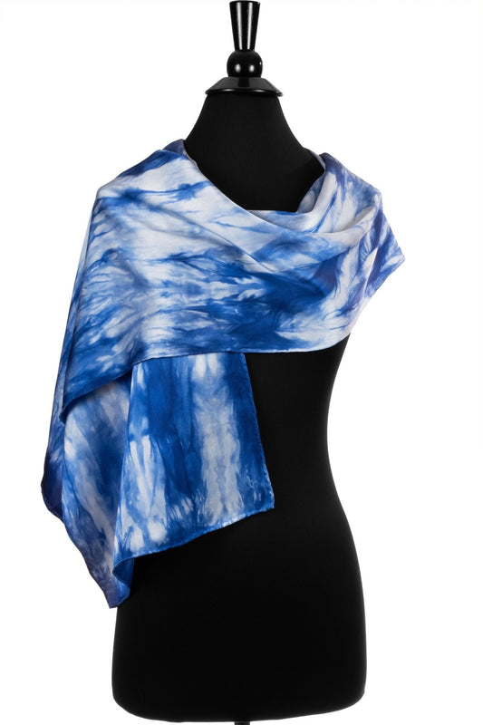 Navy Blue and White Silk Charmeuse Scarf - Sherri O Designs