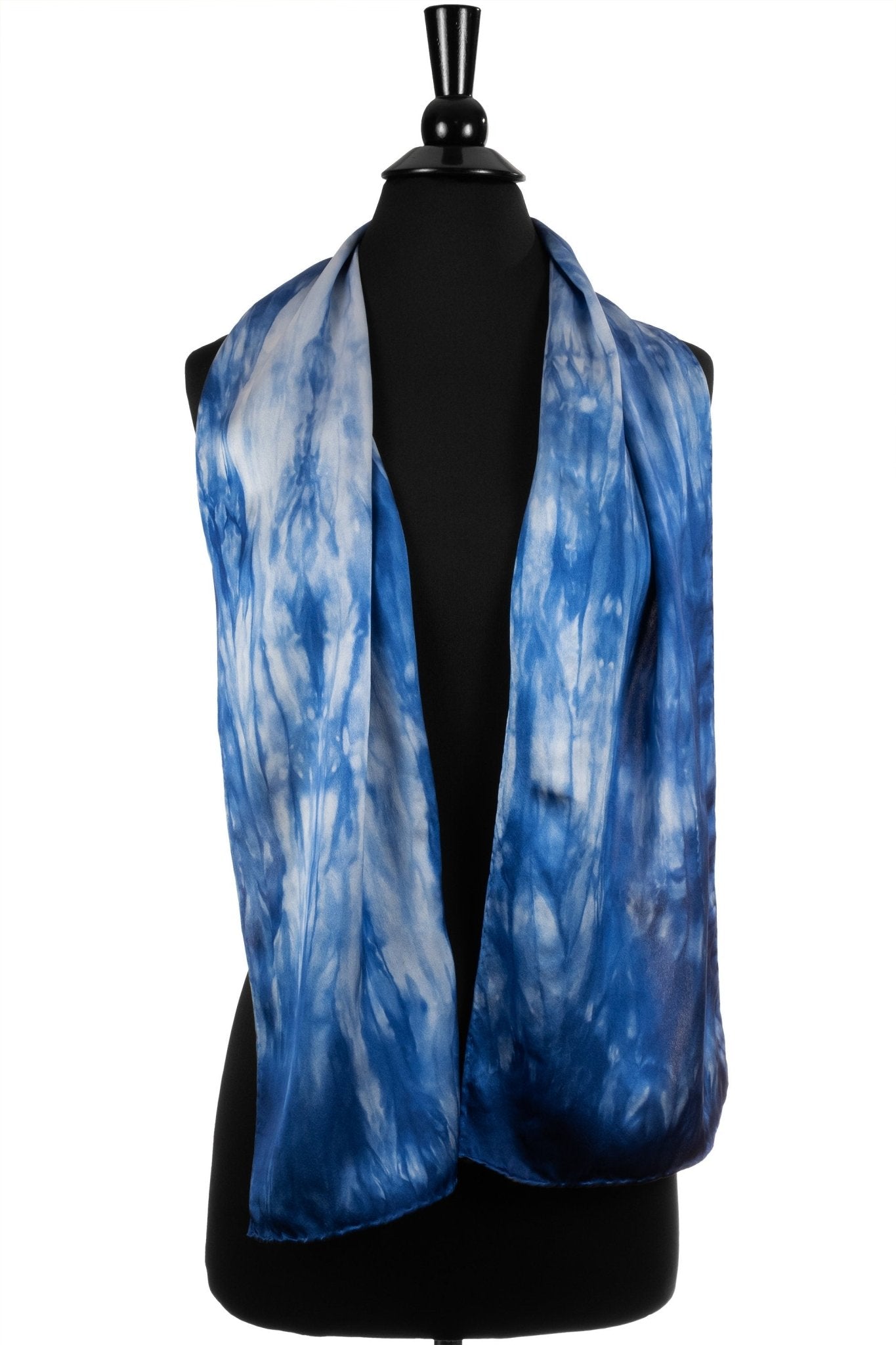 Navy Blue and White Silk Charmeuse Scarf - Sherri O Designs