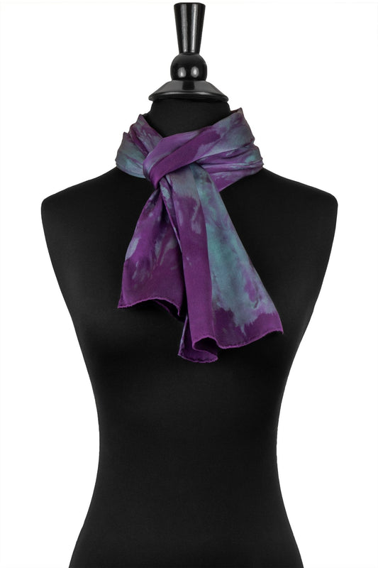 Purple and Cyan Silk Scarf - Sherri O Designs