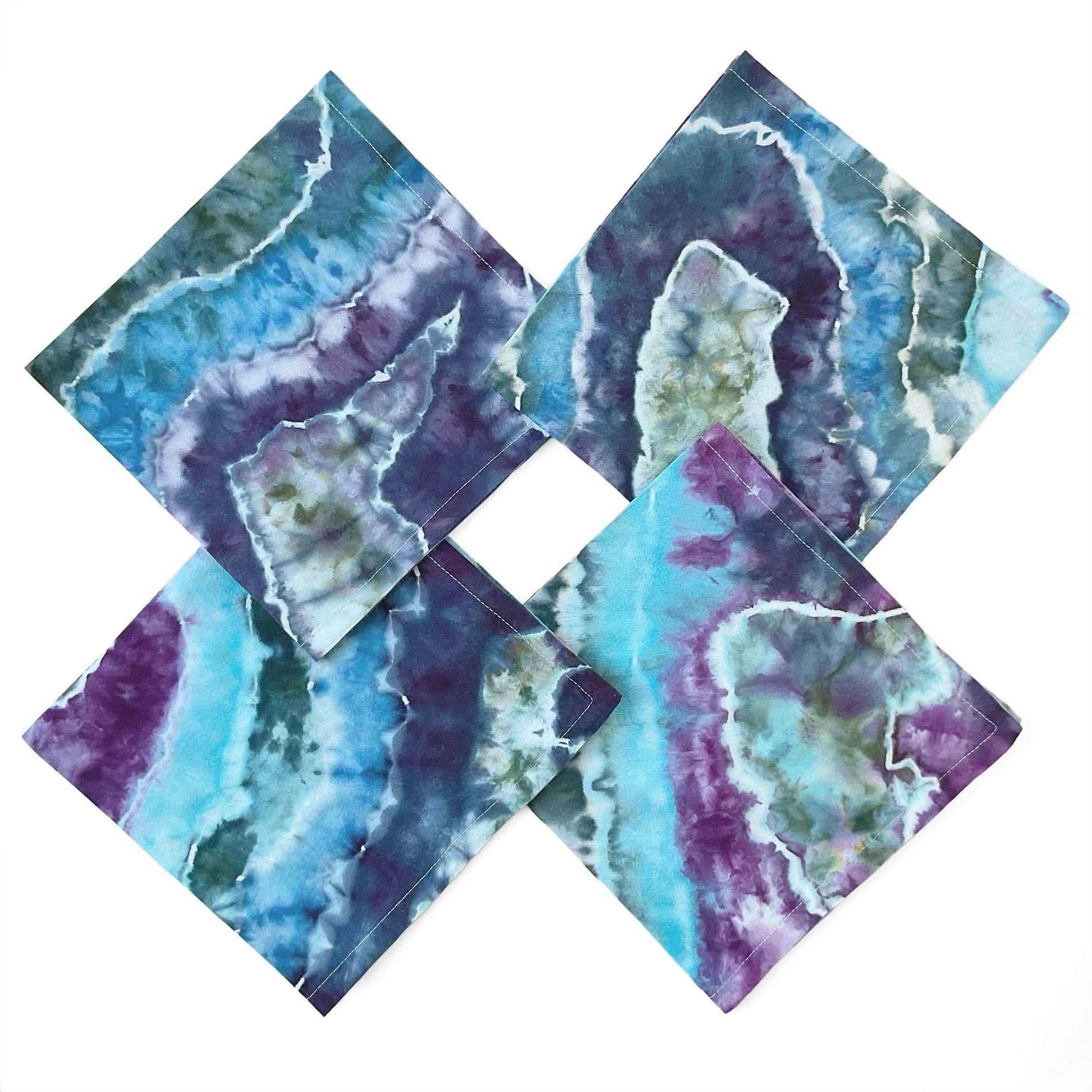 Tie Dye Flour Sack Napkins in Blues and Purples - Sherri O Designs