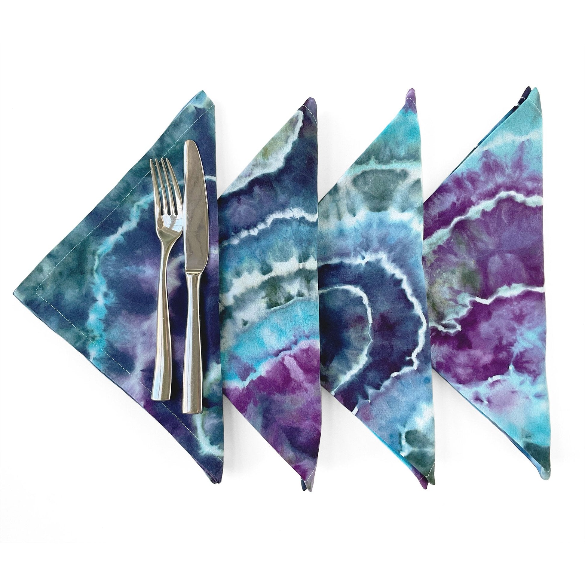 Tie Dye Flour Sack Napkins in Blues and Purples - Sherri O Designs