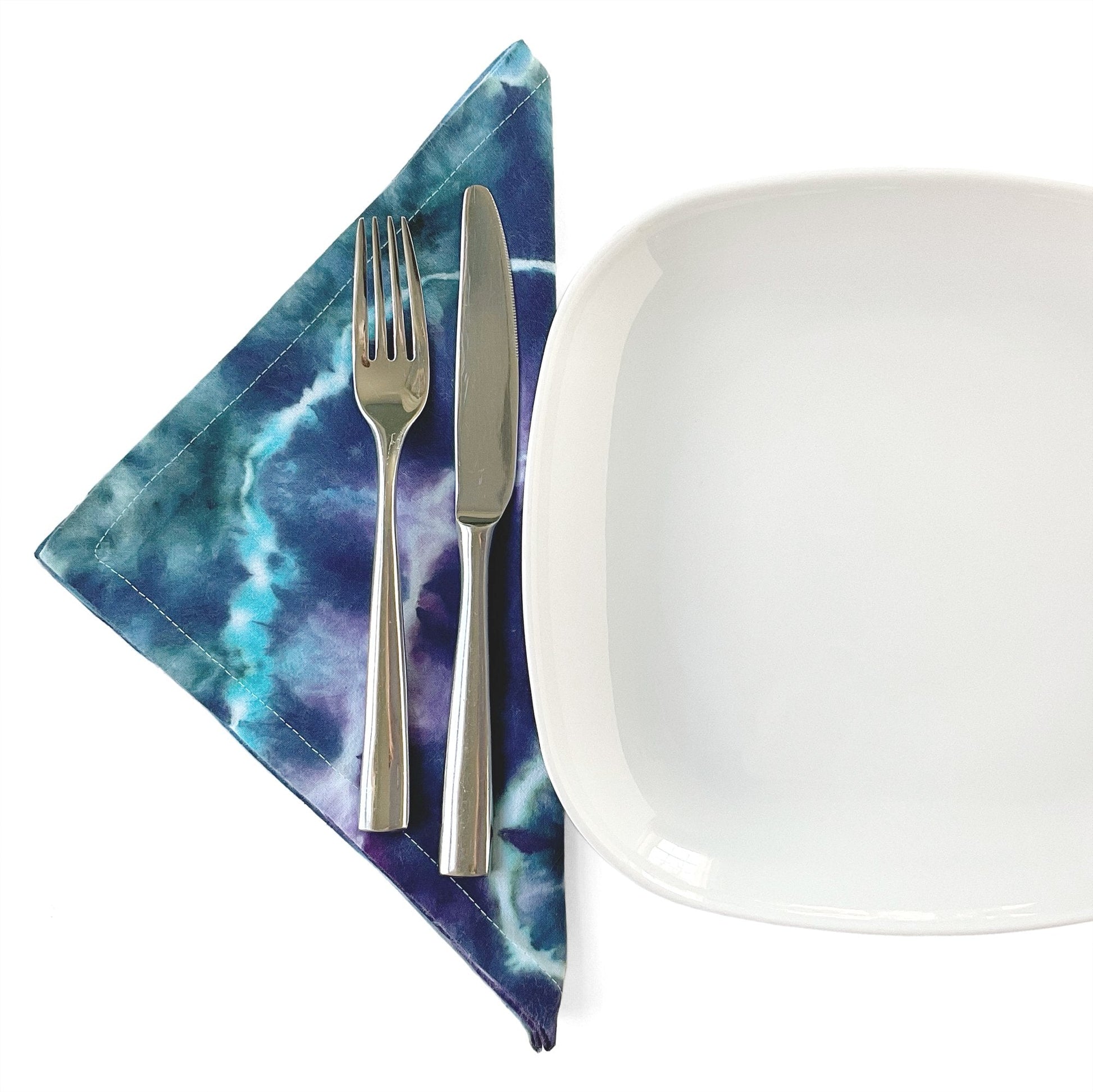 Tie Dye Flour Sack Napkins in Blues and Purples - Sherri O Designs