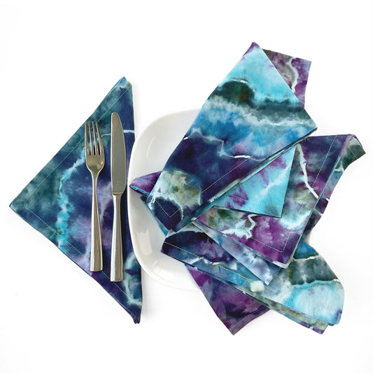 Tie Dye Flour Sack Napkins in Blues and Purples - Sherri O Designs