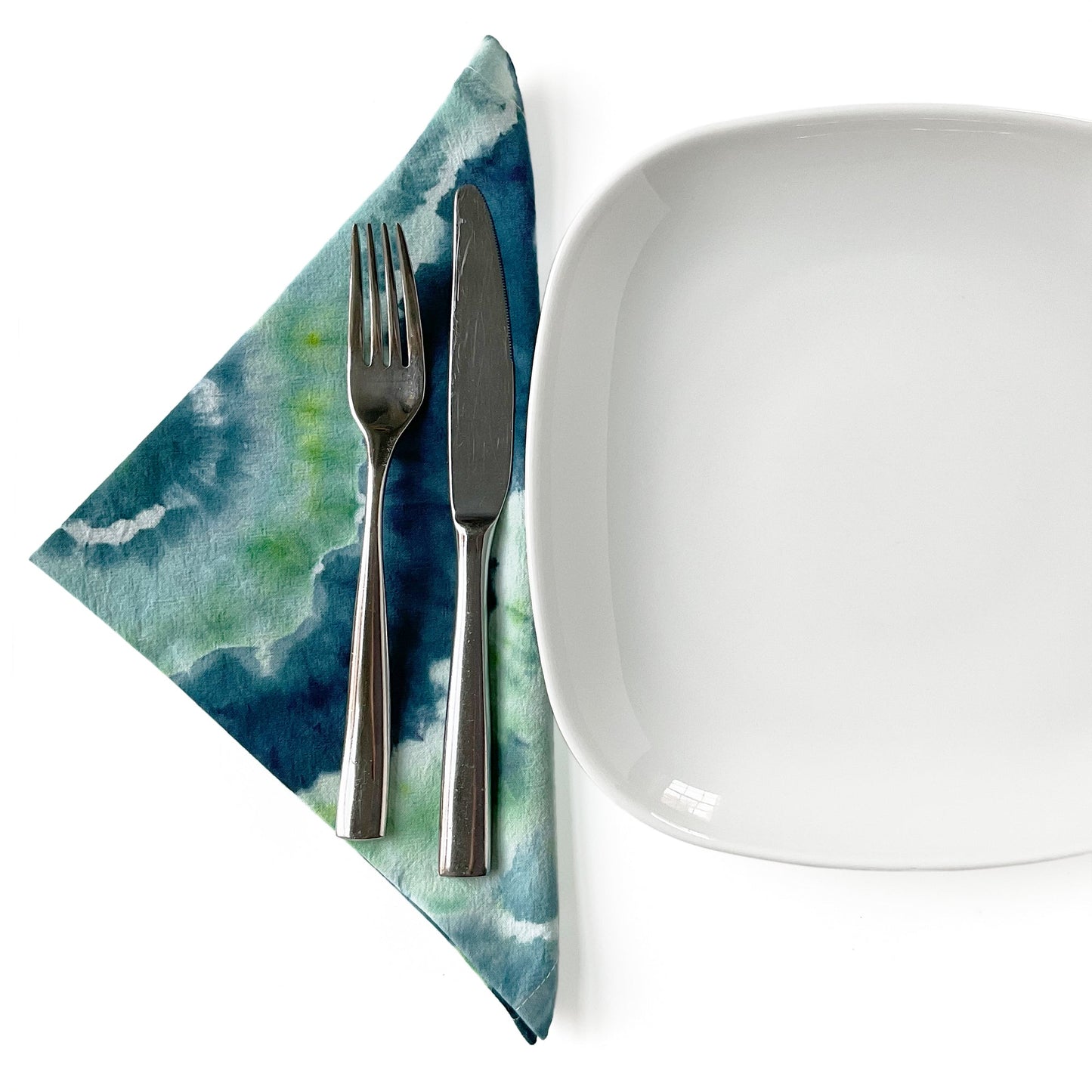 Tie Dye Flour Sack Napkins in Navy and Spearmint - Sherri O Designs