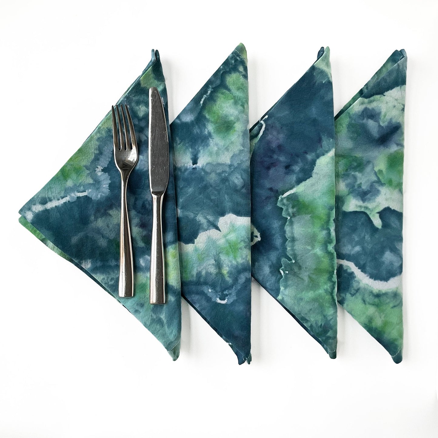 Tie Dye Flour Sack Napkins in Navy and Spearmint - Sherri O Designs