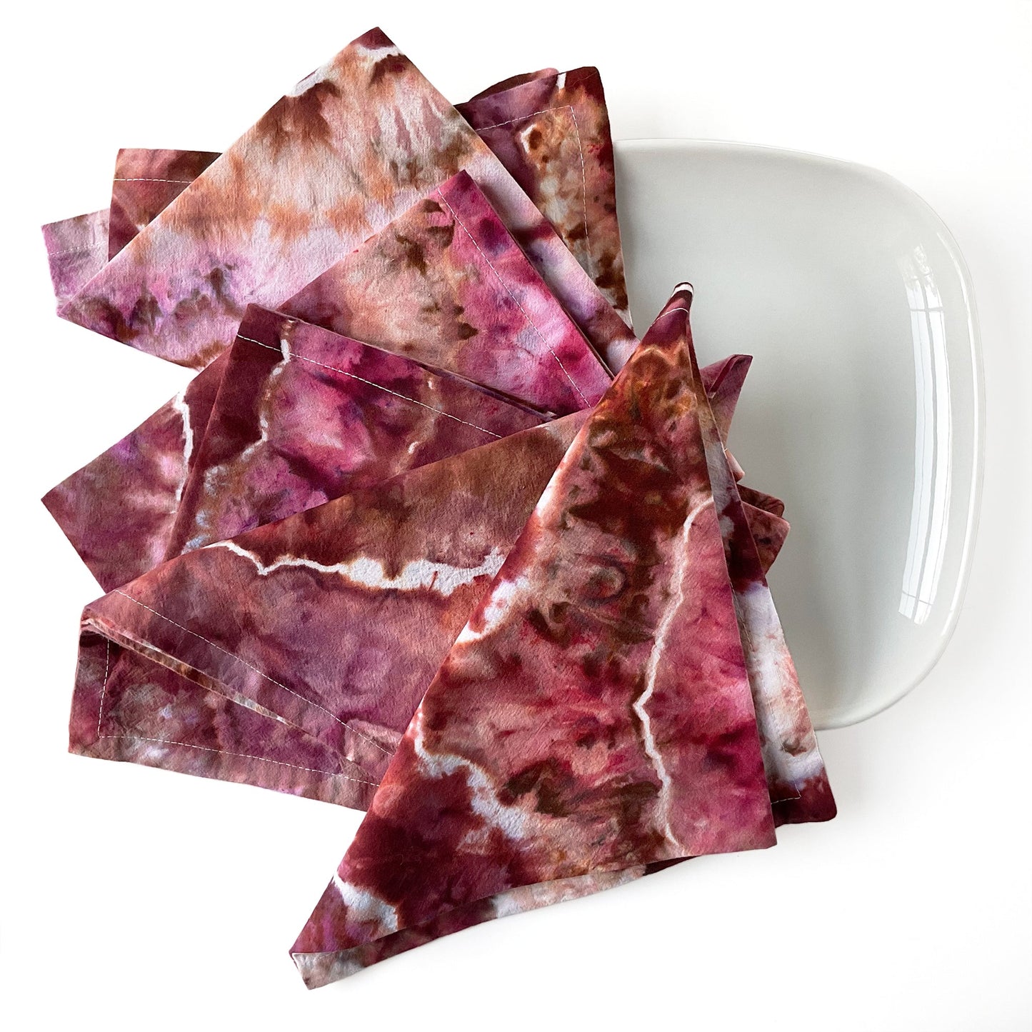 Tie Dye Flour Sack Napkins in Red Pink and Orange - Sherri O Designs