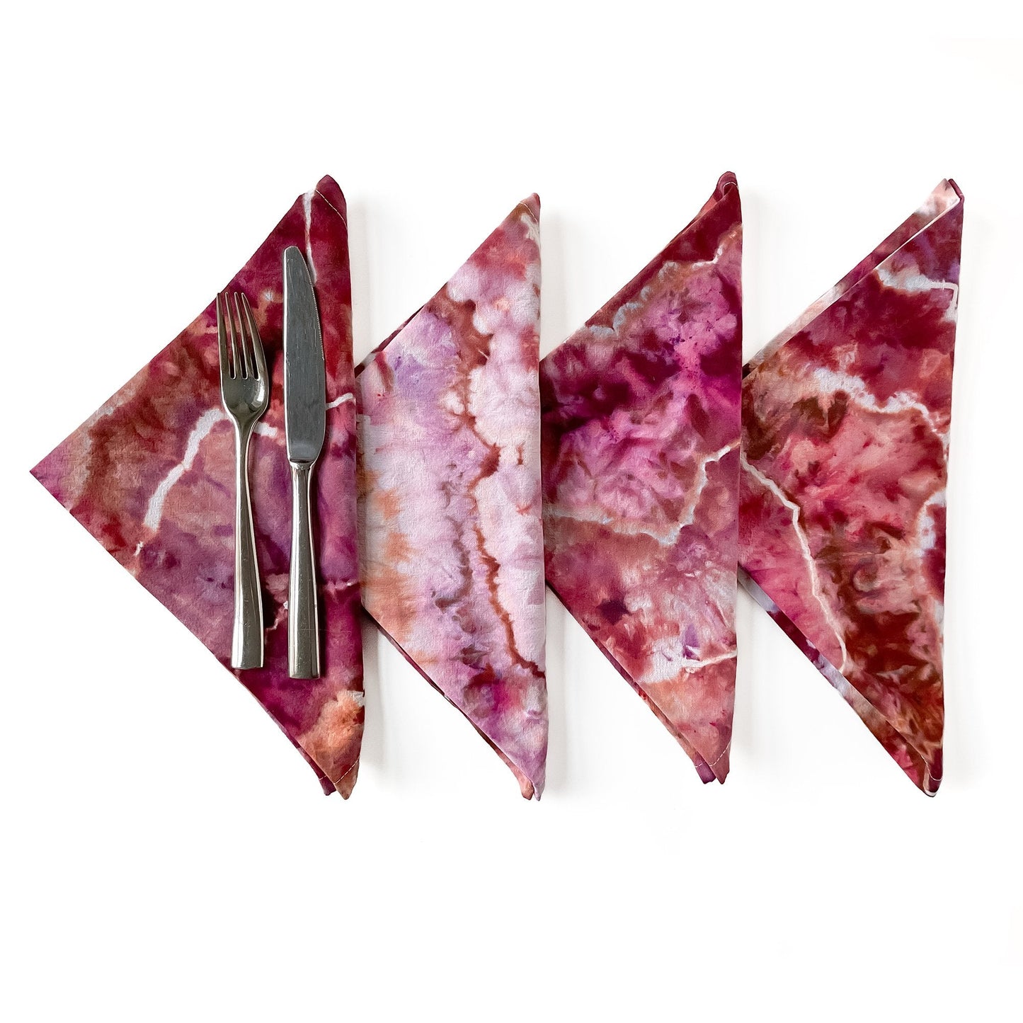 Tie Dye Flour Sack Napkins in Red Pink and Orange - Sherri O Designs