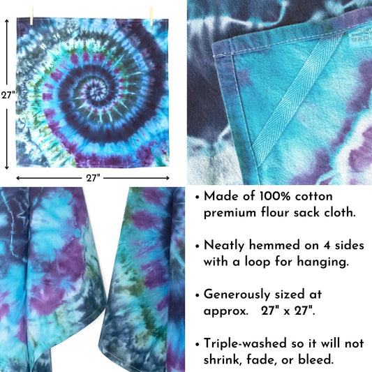 Tie Dye Flour Sack Tea Towel in Blue and Purple - Sherri O Designs