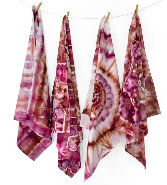 Tie Dye Flour Sack Tea Towel in Red Pink and Orange - Sherri O Designs