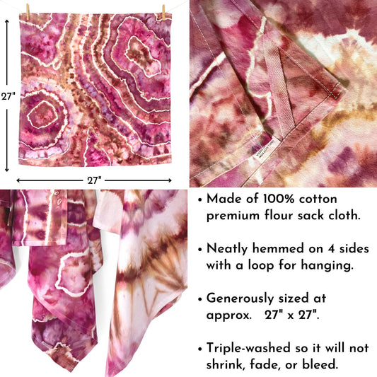 Tie Dye Flour Sack Tea Towel in Red Pink and Orange - Sherri O Designs