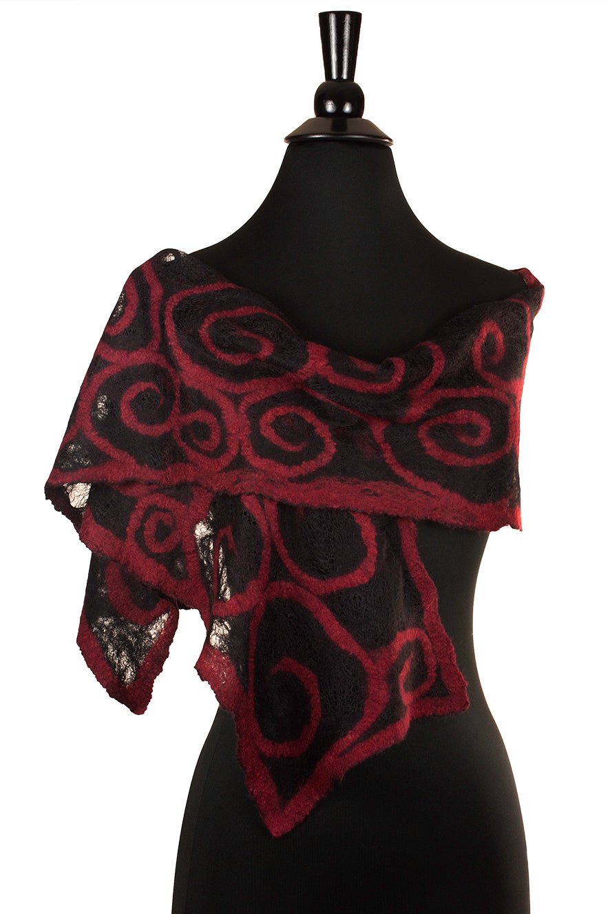 Felted Spiral Scarf in Red and Black - Sherri O Designs