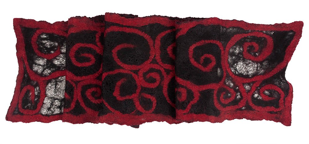 Felted Spiral Scarf in Red and Black - Sherri O Designs