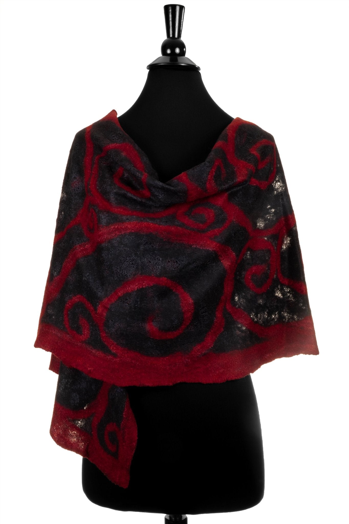 Felted Spiral Wrap in Red and Black - Sherri O Designs