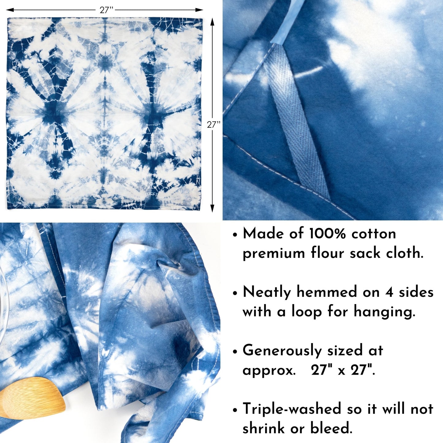 Indigo Shibori Flour Sack Tea Towels - Sherri O Designs