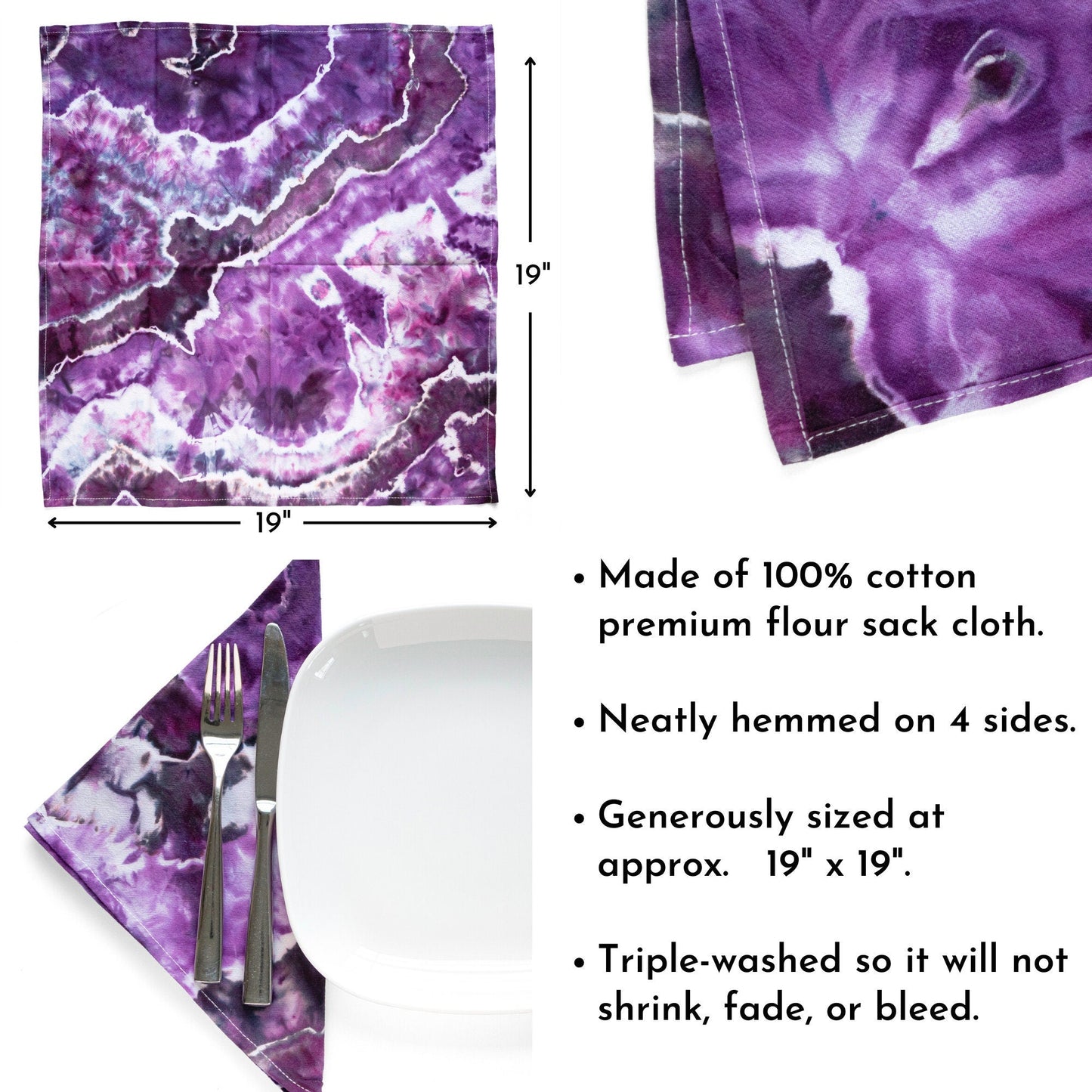 Purple Tie Dye Flour Sack Napkins - Sherri O Designs