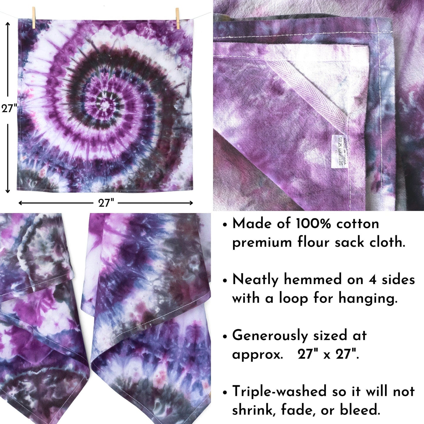 Purple Tie Dye Flour Sack Tea Towels - Sherri O Designs