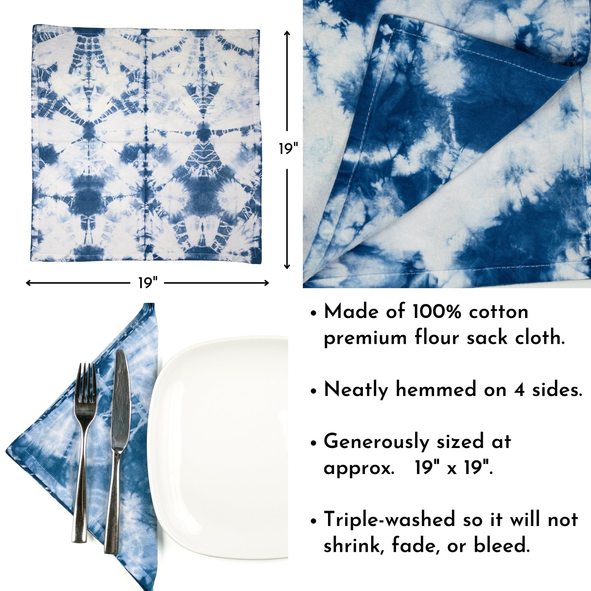 Shibori Tie Dye Flour Sack Napkins - Sherri O Designs