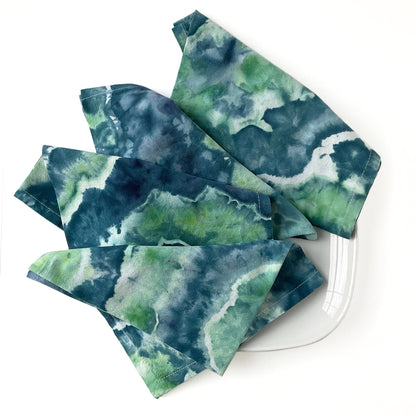 Tie Dye Flour Sack Napkins in Navy and Spearmint - Sherri O Designs