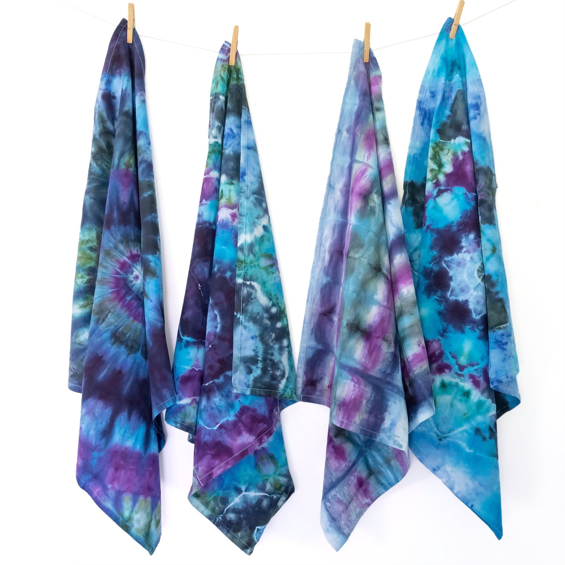 Tie Dye Flour Sack Tea Towel in Blue and Purple - Sherri O Designs