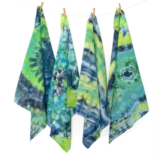 Tie Dye Flour Sack Tea Towel in Blues and Greens - Sherri O Designs